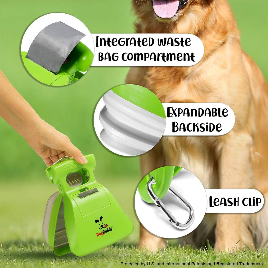 Pooper Scooper, Portable Dog Pooper Scooper, Poop Scooper for Small and Large Dogs, Pooper Scooper with Bag Attachment, Leash Clip and Dog Waste Bags Included (Medium, Kiwi)