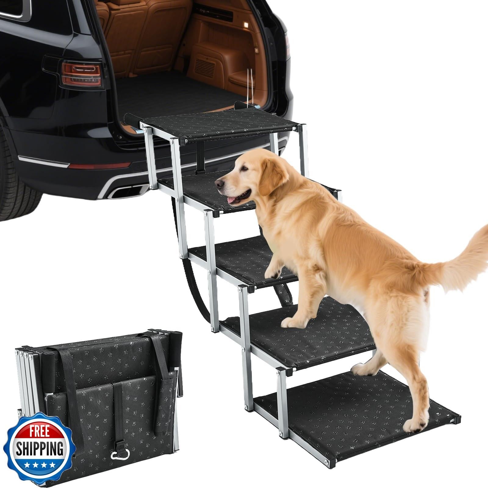 Saker Foldable Dog Ramp for Cars, Suvs, Trucks, Portable Pet Dog Stairs for L