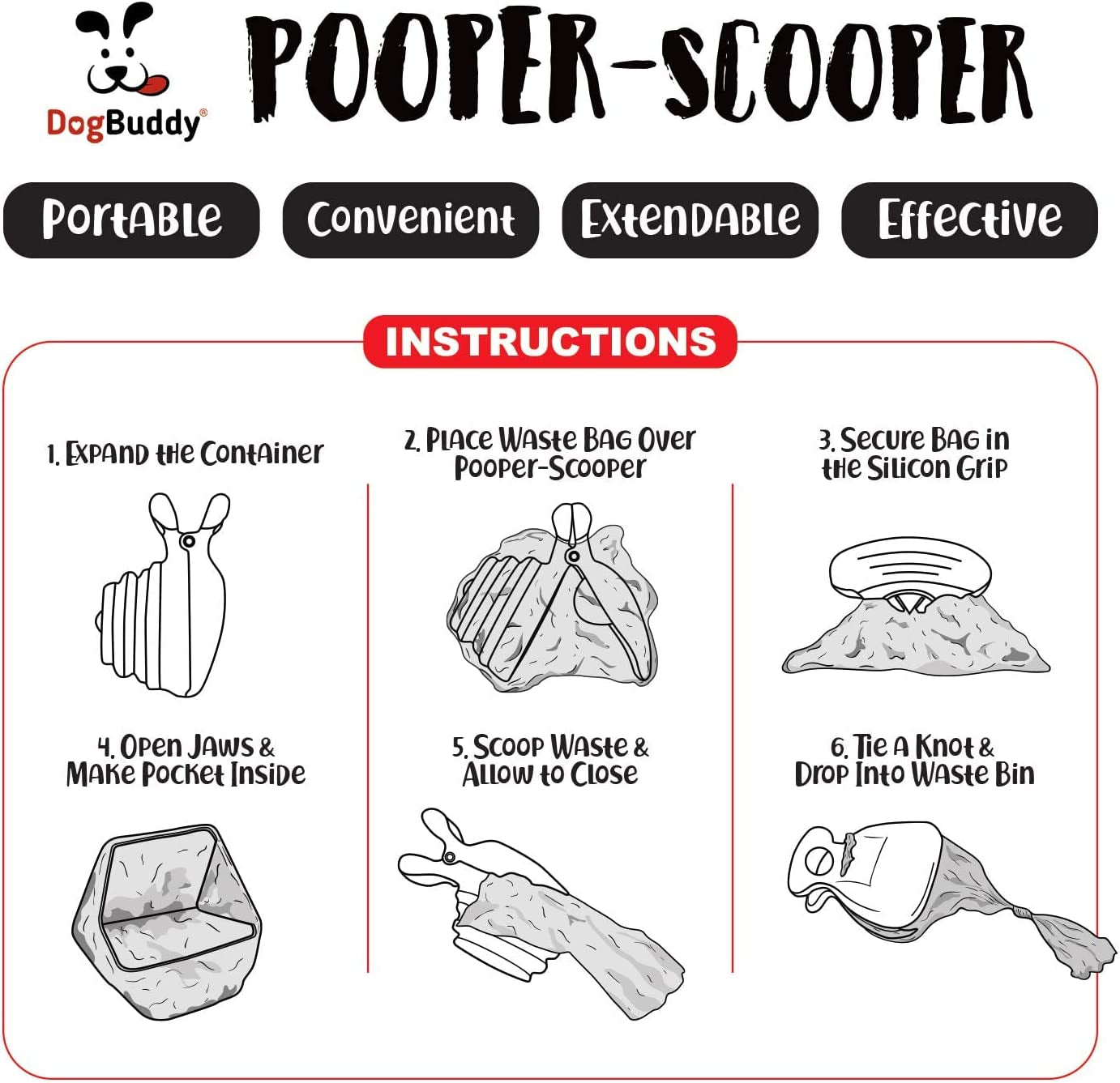 Pooper Scooper, Portable Dog Pooper Scooper, Poop Scooper for Small and Large Dogs, Pooper Scooper with Bag Attachment, Leash Clip and Dog Waste Bags Included (Medium, Kiwi)
